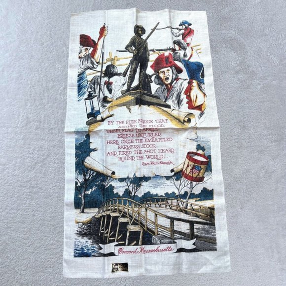 Vintage 60s Kay Dee Linen Kitchen Towel R Batchelder Concord Ralph Waldo Emerson